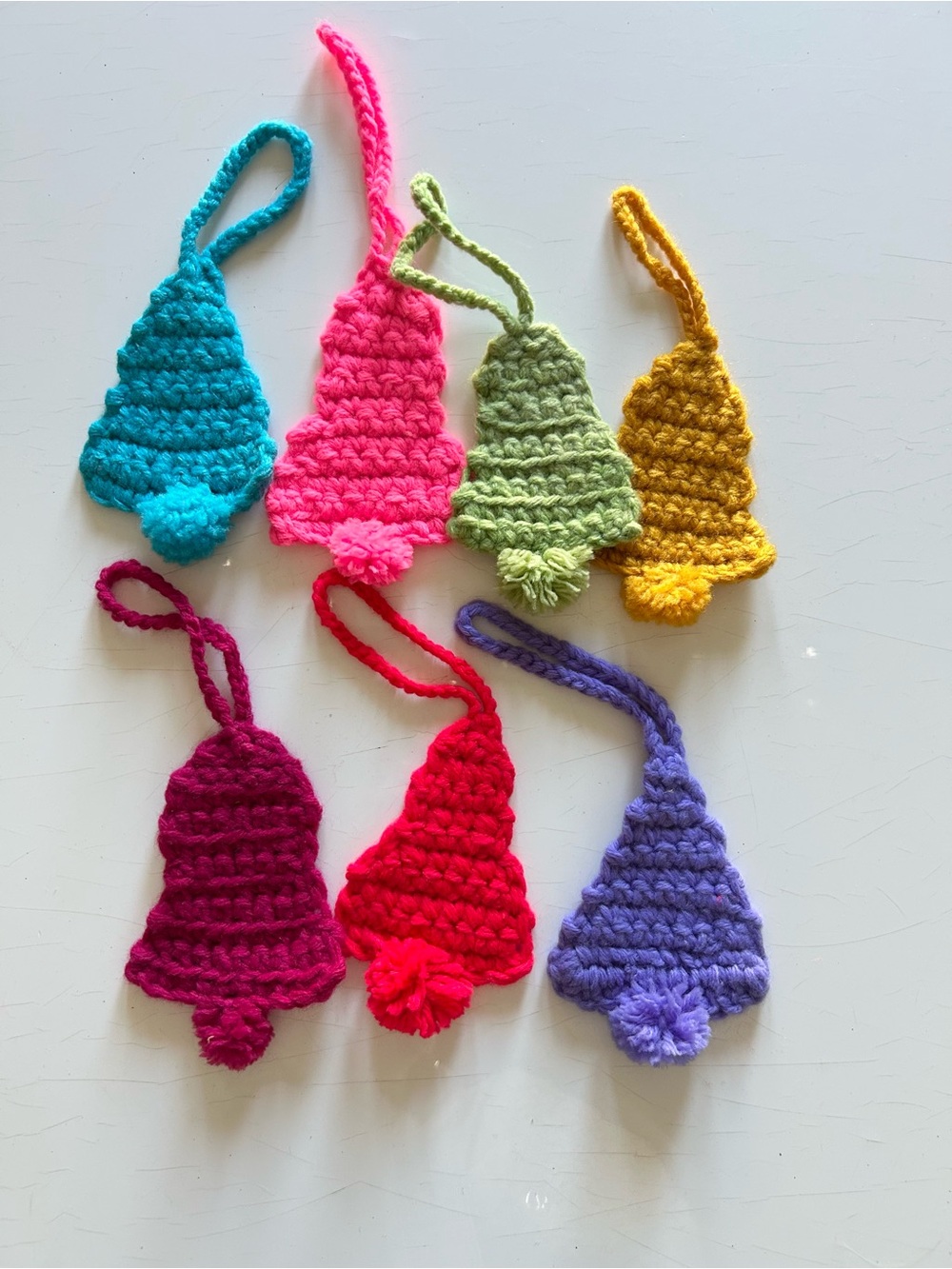 Handmade Crochet Bell Ornaments - Bright Multi Color Set